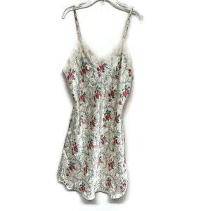 Nordstrom Lingerie Floral Lace Satin Slip Chemise M Textured Flowy Ivory Multico